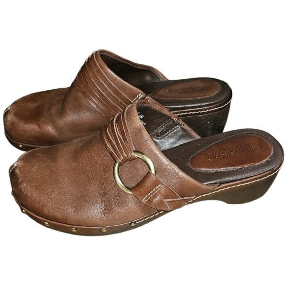 Nickels Soft Leather Clogs Mules Womens 9M Brown Buckle Southwestern Western - Picture 5 of 10